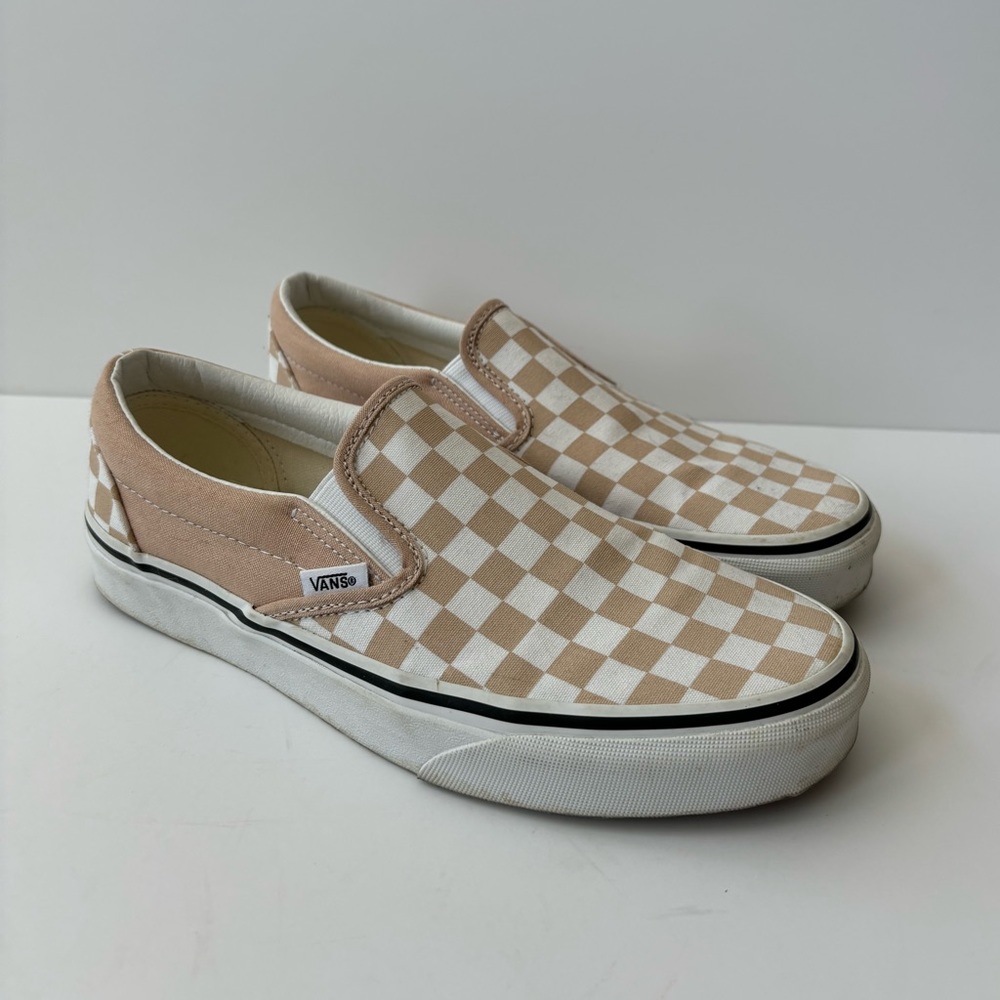 Vans Checkered Slip-On Flats in Beige and White